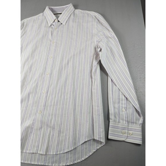 Perry Ellis Men's XL White Vertical Striped Long‎ Sleeve Button Down Shirt - Picture 4 of 9